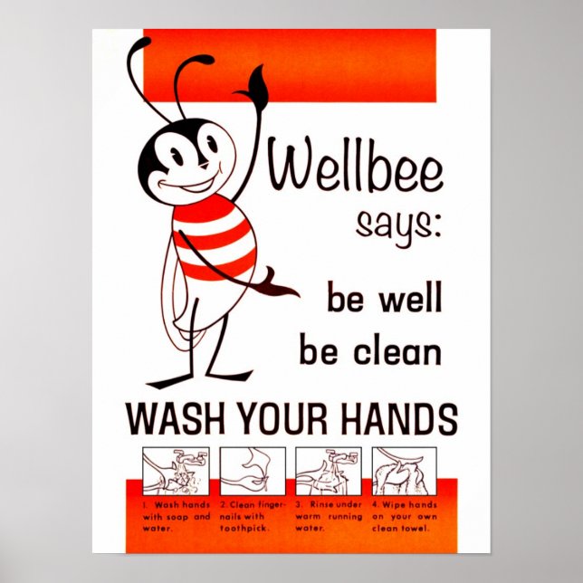 Póster Wellbee CDC WASH SU Poster de publicidad de MANOS (Frente)