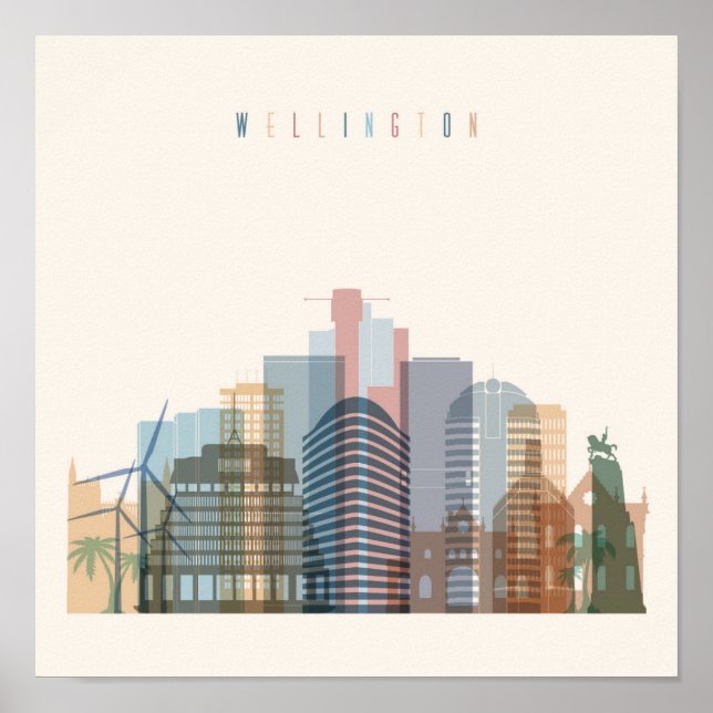 Póster Wellington, New Zealand | City Skyline (Frente)