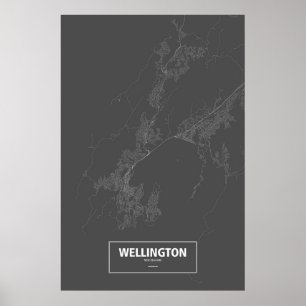 Póster Wellington, Nueva Zelanda (blanco sobre negro)