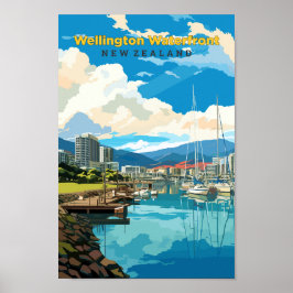 Póster Wellington Waterfront Travel Art Vintage