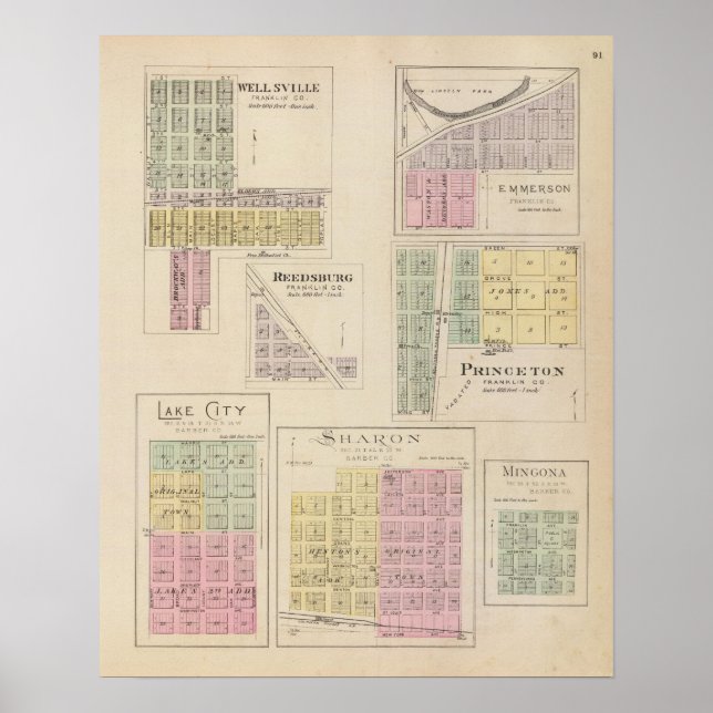 Póster Wellsville, Emmerson, Reedsburg, Princeton, Kansas (Frente)