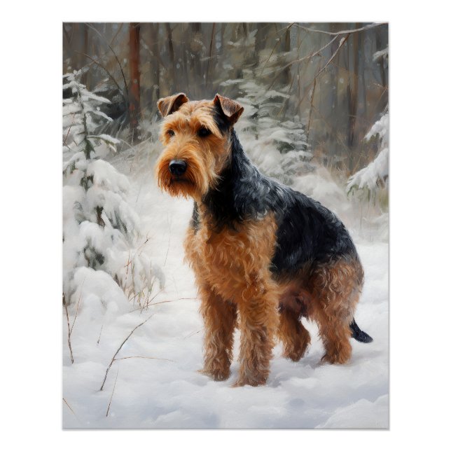 Póster Welsh Terrier deja que nieve Navidades (Anverso)
