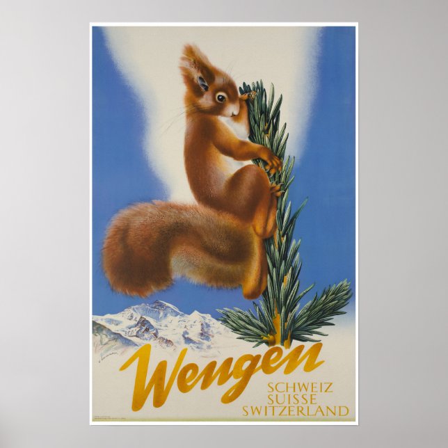 Póster Wengen, Suiza, Poster de esquí (Frente)