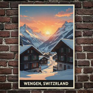 Póster Wengen, Suiza: Poster de Viajes Vintage de los año