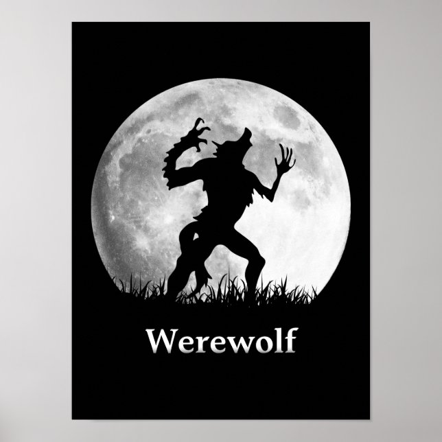 Póster Werewolf en la luna llena - Guay Halloween (Frente)
