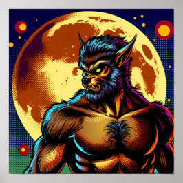 Póster Werewolf estilo libro de historietas frente a la l