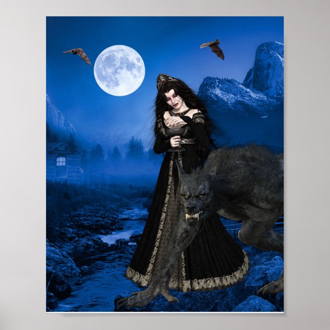Póster Werewolf Vampire Enchantress Halloween Ful Moom (Frente)