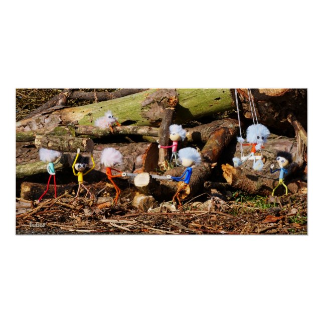 Póster Werkende Fubby's in hun houtzagerij. (Anverso)