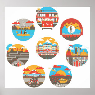 Póster Wes Anderson filma Ilustraciones de iconos