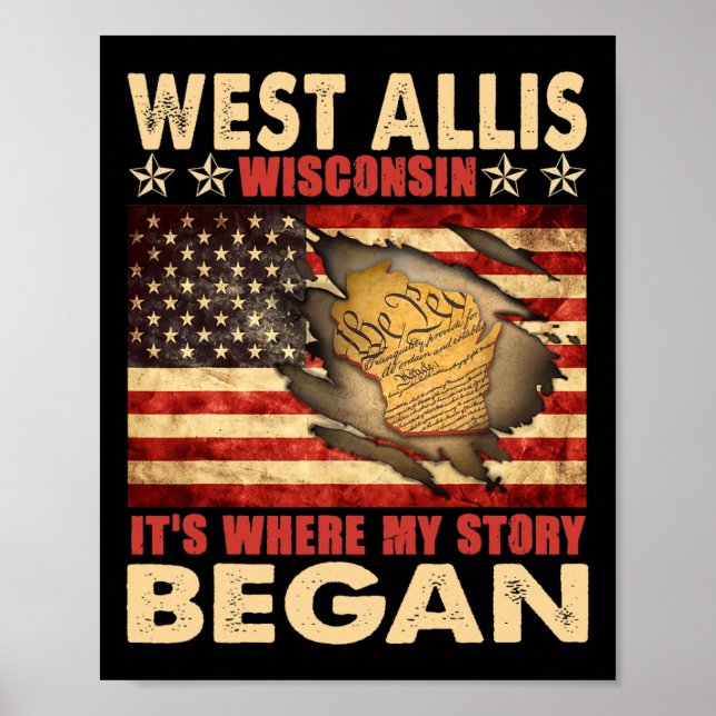Póster West Allis Wisconsin Bandera Estadounidense 4 De J (Frente)
