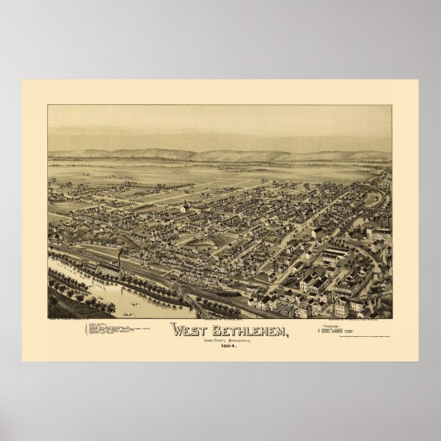 Póster West Bethlehem, Mapa Panorámico de la Autoridad Pa (Frente)