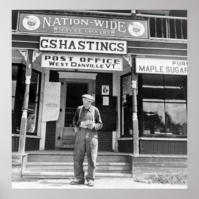 Póster West Danville, VT, Oficina de Correos, años 40 (Frente)