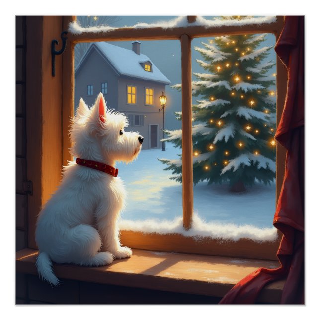 Póster West Highland White Terrier Christmas Morning View (Anverso)