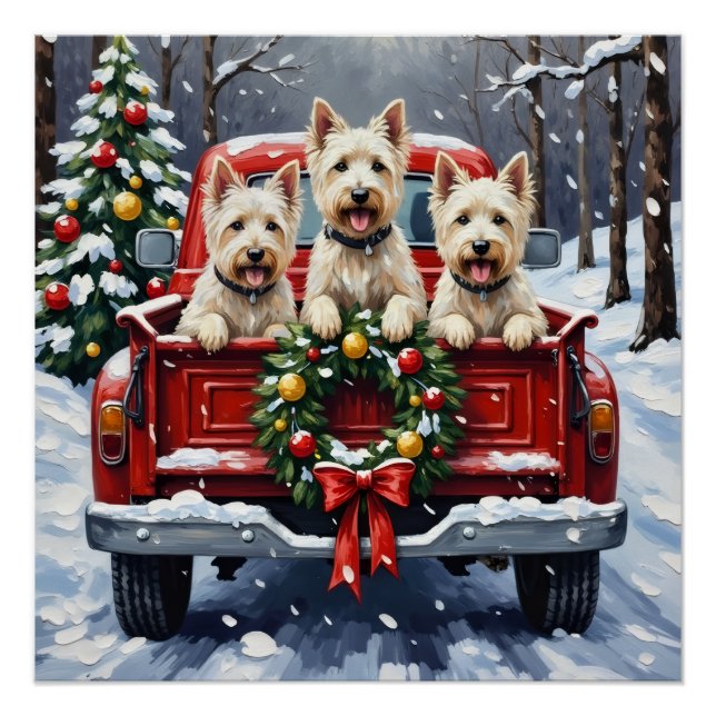 Póster West Highland White Terrier Christmas Red Truck (Anverso)