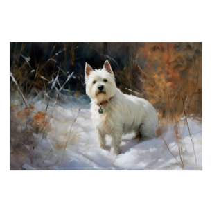 Póster West Highland White Terrier deja que nieve Navidad