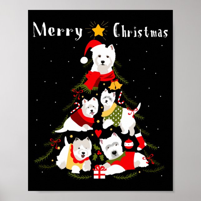 Póster West Highland White Terrier Westie Christmas Tree  (Frente)
