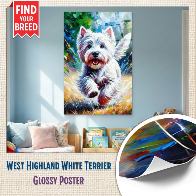 Póster West Highland White Terrier "Westie" Dog Portrait (Vibrant Westie Acrylic Art Glossy Poster)