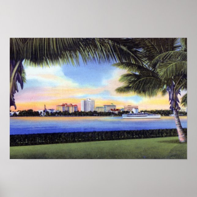 Póster West Palm Beach Florida Skyline at Sunset (Frente)