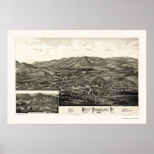 Póster West Randolph, mapa panorámico VT - 1886