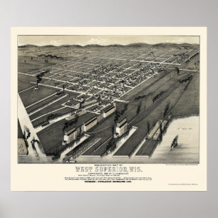 Póster West Superior, WI Panoramic Map - 1887