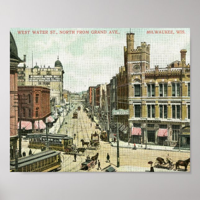 Póster West Water St., Milwaukee, Wisconsin 1908 Vintage (Frente)