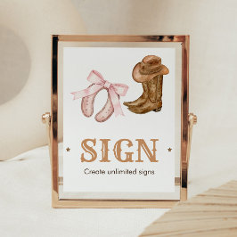 Póster Western Boots and Bows Gender Reveal Sign