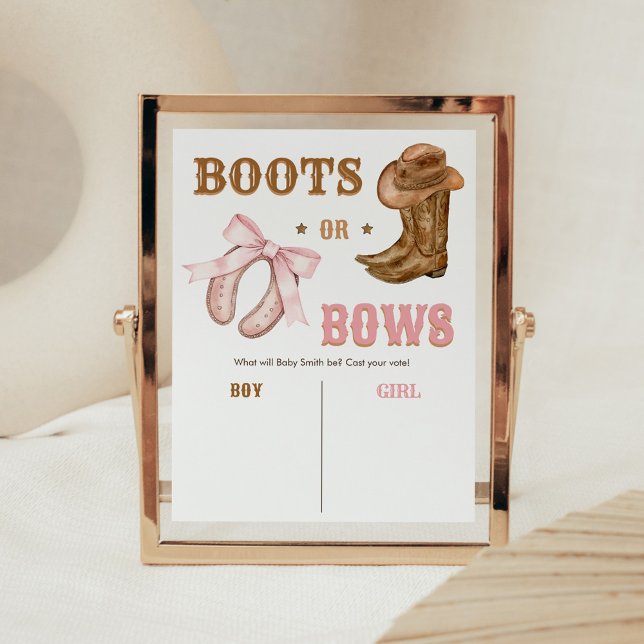 Póster Western Boots and Bows Gender Reveal Sign (Boots and Bows Gender Reveal He or She Sign)