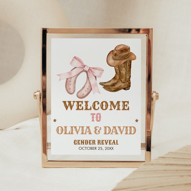 Póster Western Boots and Bows Gender Reveal Welcome Sign (Boots and Bows Gender Reveal Welcome Sign)