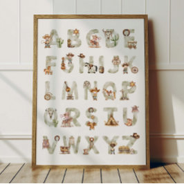 Póster Western Cowboy Alphabet ABC Poster For Kids Room