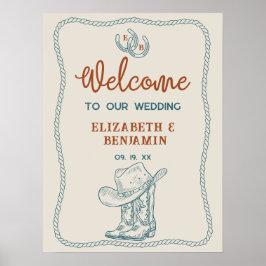 Póster Western Cowboy Boots Horseshoe Wedding Welcome