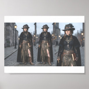 Póster Western de Vaquera Steampunk Gótico