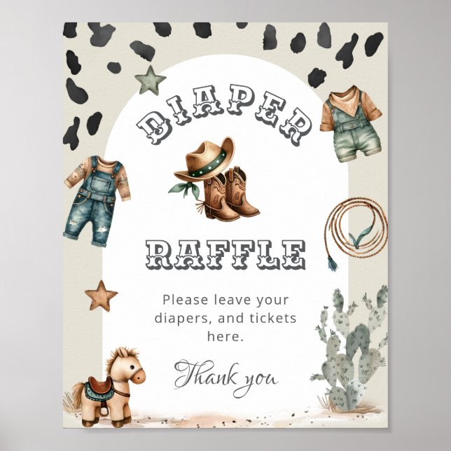 Póster Western Howdy Baby Cowboy Baby Shower Diaper Raffl (Frente)