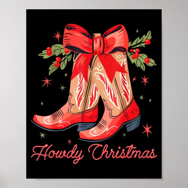 Póster Western Howdy Christmas Cowgirl Boot Coquette Bow  (Frente)