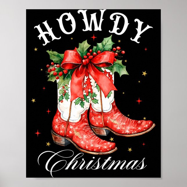 Póster Western Howdy Christmas Cowgirl Boot Coquette Bow  (Frente)