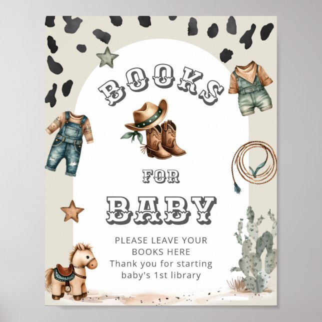 Póster Western Howdy Cowboy Baby Shower Books for Baby (Frente)