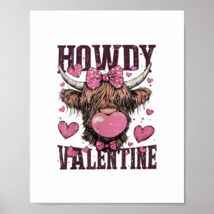 Póster Western Howdy Valentine Funny Highland Cow Valenti