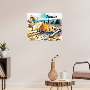 Póster Western Wall Kotel Water Color Art