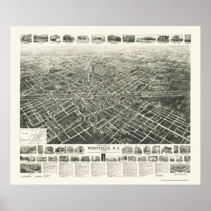 Póster Westfield, mapa panorámico de NJ - 1929
