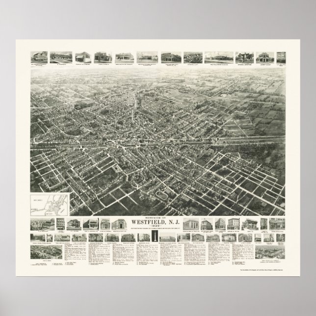 Póster Westfield, NJ Panoramic Map - 1929 (Frente)