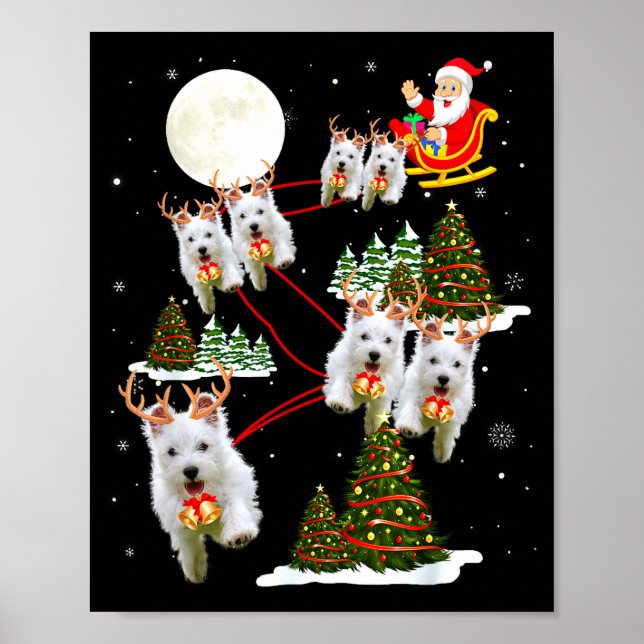 Póster Westie Christmas Tree Westie Santa Hat Lights Xmas (Frente)