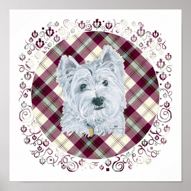 Póster Westie en Tartán (Frente)