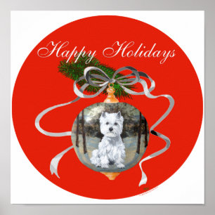 Póster Westie en un adorno navideño
