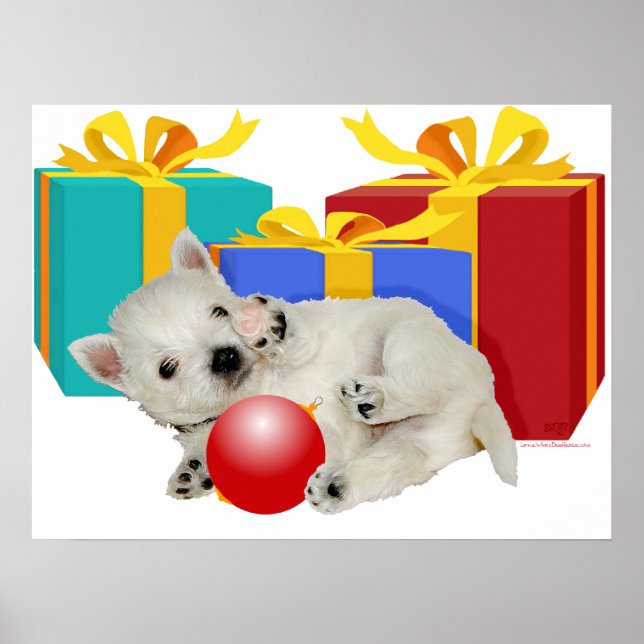 Póster Westie Puppy Navidades Playtime (Frente)