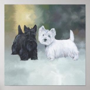 Póster Westie Scottie Invierno
