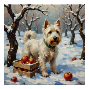 Póster Westie vintage en huerto nevado de Navidad