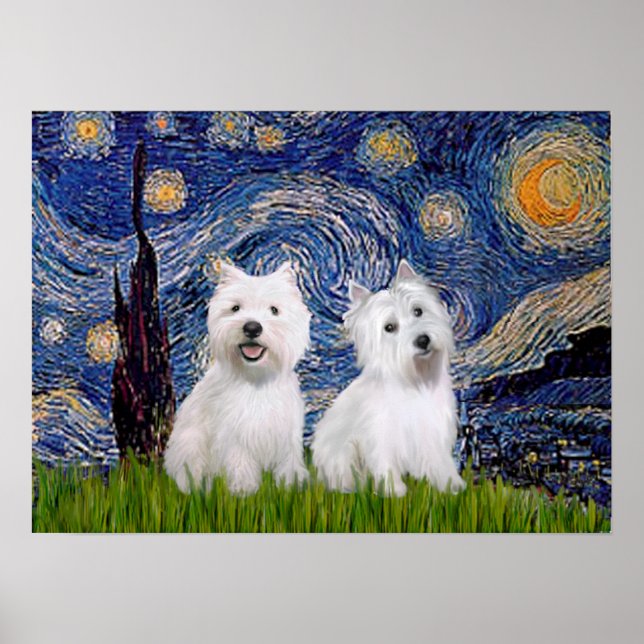Póster Westies (dos) - Noche estrellada (Frente)
