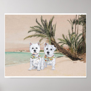 Póster Westies en una playa de Palmeras