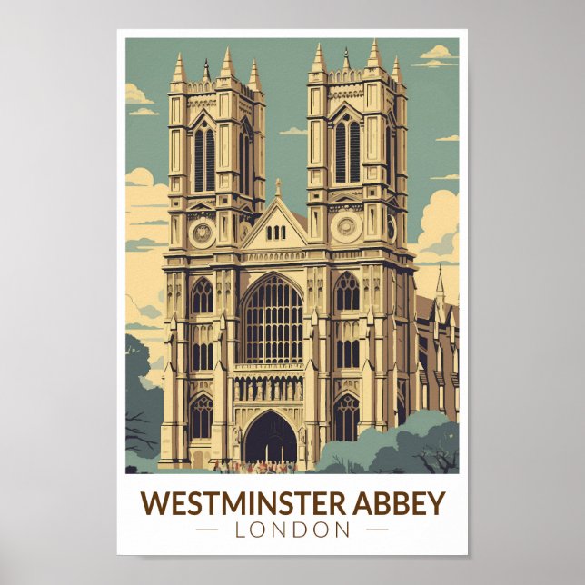 Póster Westminster Abbey England Viaje Art Vintage (Frente)