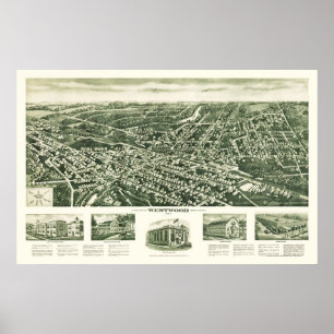 Póster Westwood, mapa panorámico de NJ - 1924