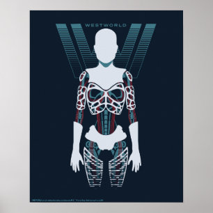 Póster Westworld Android Skeleton Over Logo